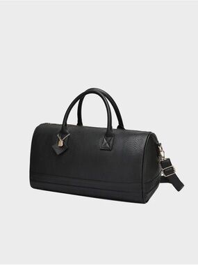 Tote & Carry Signature Black Textured Faux Leather Weekend Duffel Bag